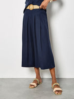 Load image into Gallery viewer, Belted Wide Leg Pleated Trousers in Navy
