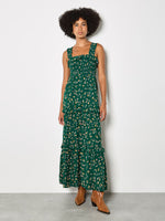 Load image into Gallery viewer, Ditsy Floral Smocked Maxi Dress in Green
