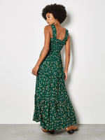 Load image into Gallery viewer, Ditsy Floral Smocked Maxi Dress in Green
