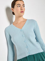 Load image into Gallery viewer, Ribbed Scallop Neck Cardigan in Sky Blue
