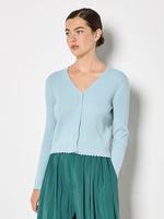 Load image into Gallery viewer, Ribbed Scallop Neck Cardigan in Sky Blue
