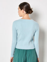 Load image into Gallery viewer, Ribbed Scallop Neck Cardigan in Sky Blue

