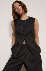 Load image into Gallery viewer, Pinstripe High Neck Tailored Top in Dark Grey/Charcoal
