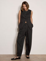 Load image into Gallery viewer, Pinstripe High Neck Tailored Top in Dark Grey/Charcoal
