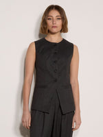 Load image into Gallery viewer, Pinstripe High Neck Tailored Top in Dark Grey/Charcoal

