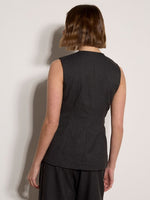 Load image into Gallery viewer, Pinstripe High Neck Tailored Top in Dark Grey/Charcoal
