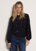 Load image into Gallery viewer, Embroidered Flower Sweater in Navy
