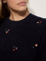 Load image into Gallery viewer, Embroidered Flower Sweater in Navy
