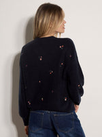 Load image into Gallery viewer, Embroidered Flower Sweater in Navy
