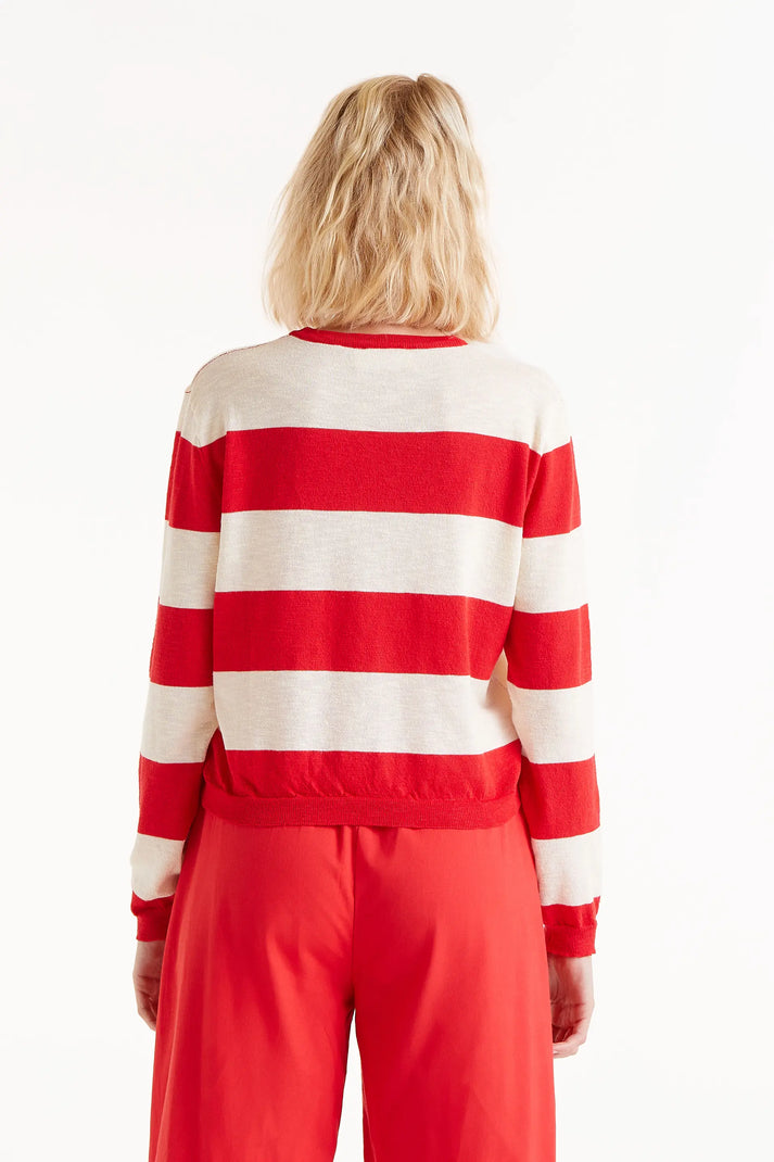 Knitted Jersey Sweater in Red Stripe