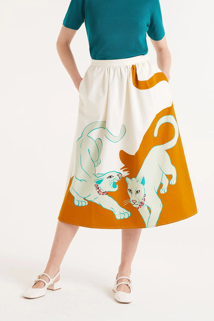 Cotton Midi Skirt in Jungle Print