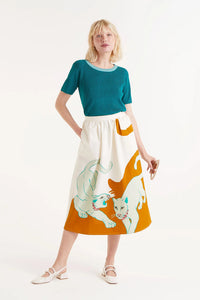 Cotton Midi Skirt in Jungle Print