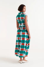 Load image into Gallery viewer, Geometric Short Sleeve Midi Dress in Tan/Teal
