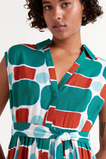 Load image into Gallery viewer, Geometric Short Sleeve Midi Dress in Tan/Teal
