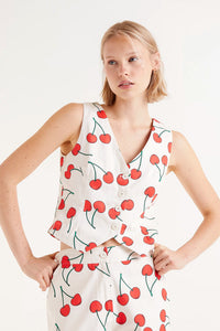 Cotton Twill Vest in Cherry Print