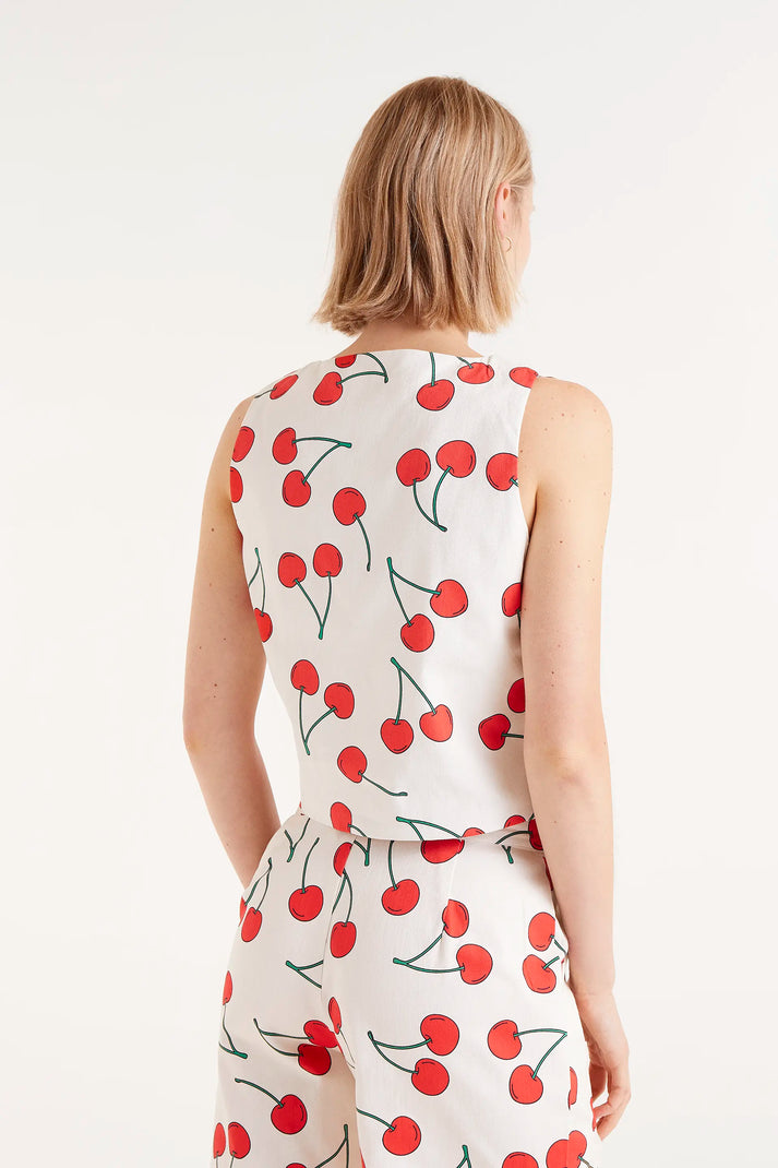 Cotton Twill Vest in Cherry Print