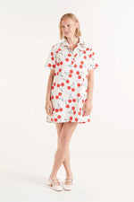 Load image into Gallery viewer, Short Sleeve Cotton Twill Dress in Cherry Print
