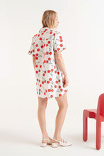 Load image into Gallery viewer, Short Sleeve Cotton Twill Dress in Cherry Print
