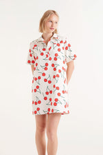 Load image into Gallery viewer, Short Sleeve Cotton Twill Dress in Cherry Print
