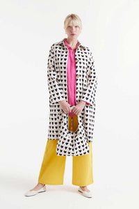 Heart Print Trench Coat in Black/Ivory