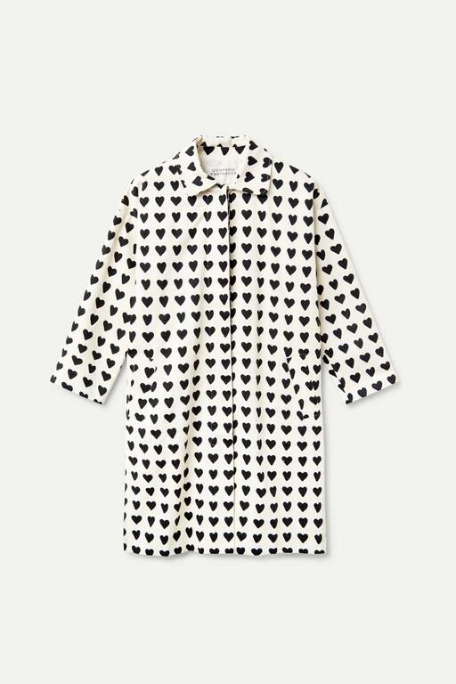 Heart Print Trench Coat in Black/Ivory