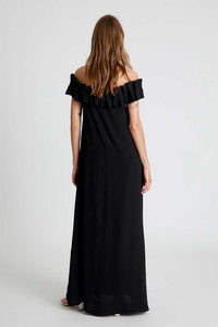 Ruffle Off Shoulder Maxi Dress in Black