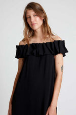 Load image into Gallery viewer, Ruffle Off Shoulder Maxi Dress in Black
