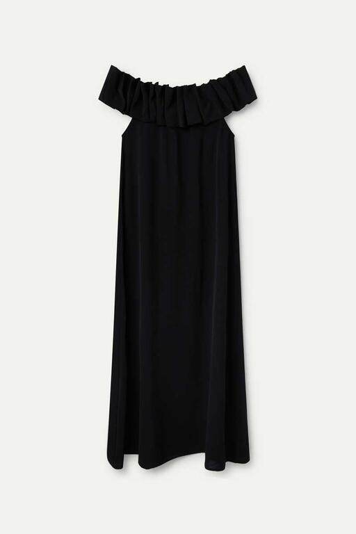 Ruffle Off Shoulder Maxi Dress in Black