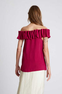 Ruffle Off Shoulder Top in Magenta