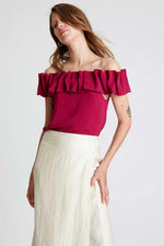 Load image into Gallery viewer, Ruffle Off Shoulder Top in Magenta
