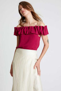 Ruffle Off Shoulder Top in Magenta