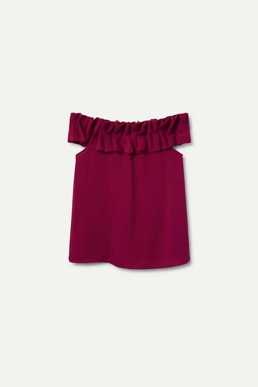 Ruffle Off Shoulder Top in Magenta