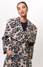 Load image into Gallery viewer, Dutton Shawl Collar Wrap Coat in Cream/Black Rose
