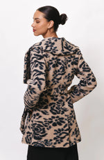 Load image into Gallery viewer, Dutton Shawl Collar Wrap Coat in Cream/Black Rose
