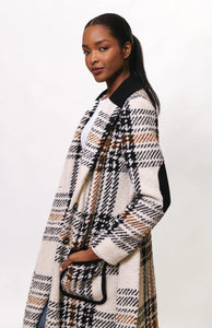 Kels Rib Trim Patch Pocket Midi Wrap Coat in Blk/Wht Plaid