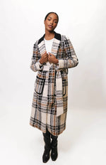 Load image into Gallery viewer, Kels Rib Trim Patch Pocket Midi Wrap Coat in Blk/Wht Plaid
