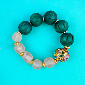 Pink and Green Cloisonné Bracelet