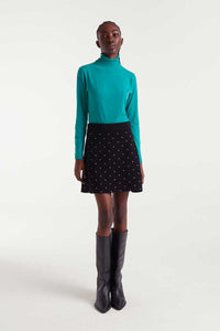 Polka Dot Knit Mini Skirt in Black