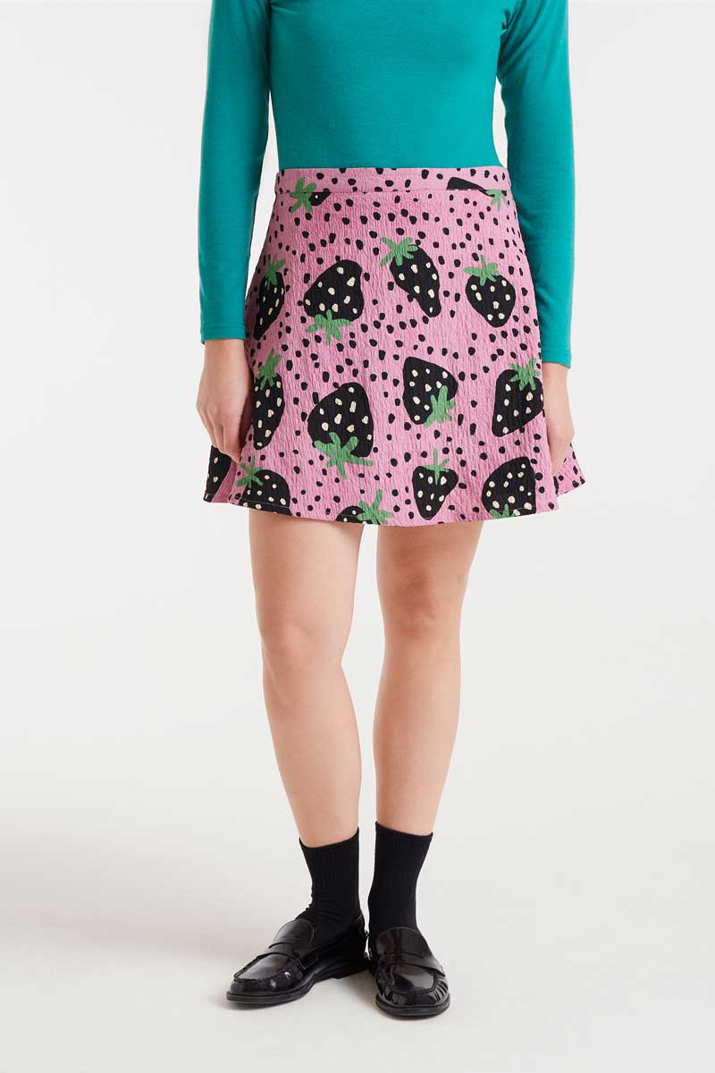 Strawberry Polka Dot Mini Skirt in Pink