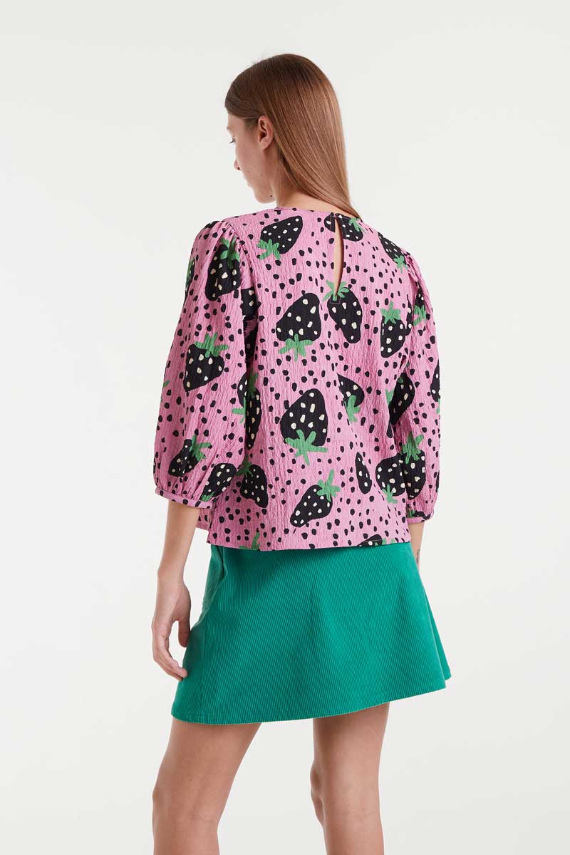 Strawberry Polka Dot Blouse in Pink