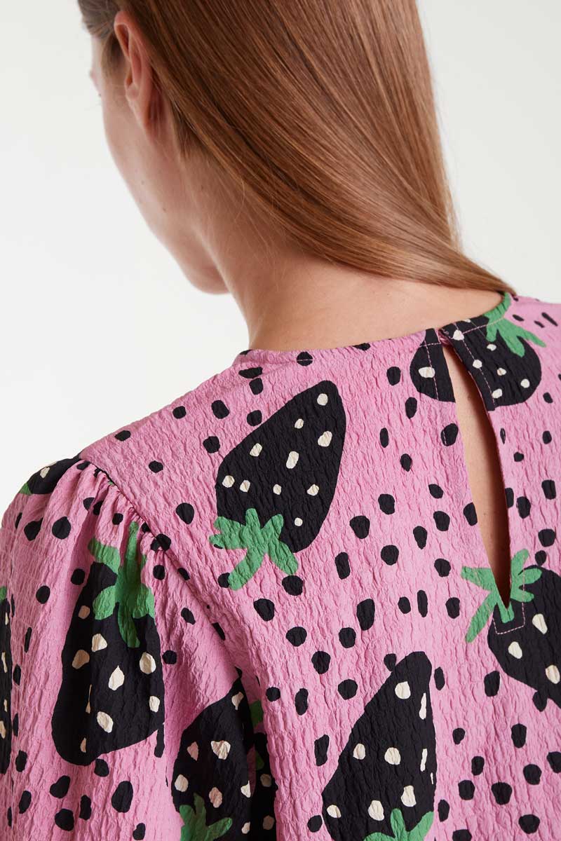 Strawberry Polka Dot Blouse in Pink