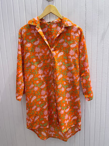 Nina Button Down Floral Tunic/Cover Up in Orange