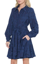 Load image into Gallery viewer, Serane Eyelet Embroidery Shirt Dress in Navy
