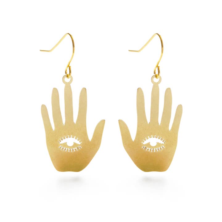 Hand Eye Earrings in Gold