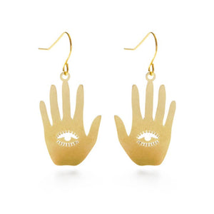 Hand Eye Earrings in Gold