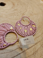 Load image into Gallery viewer, Raffia Half Moon Earrings with Gold Flecks in Lilac
