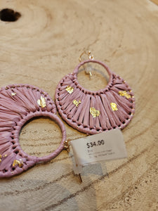 Raffia Half Moon Earrings with Gold Flecks in Lilac