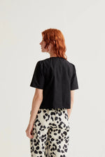 Load image into Gallery viewer, Short Sleeve Cotton Top with Heart Buttons in Black
