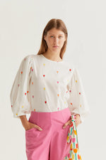 Load image into Gallery viewer, Long Sleeve Embroidered Top in White
