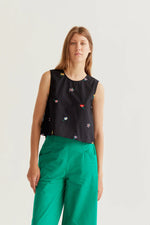 Load image into Gallery viewer, Embroidered Gardener Top in Black
